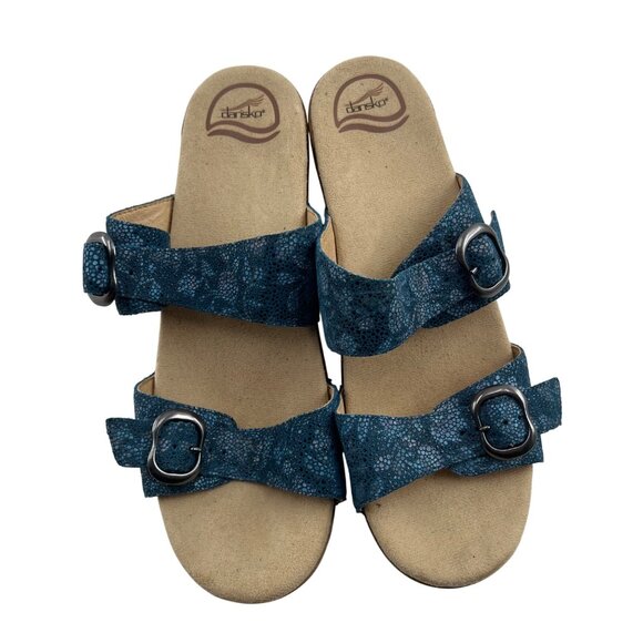 Dansko Womens Blue Leather Platform Sandals Size 42 - Picture 2 of 6